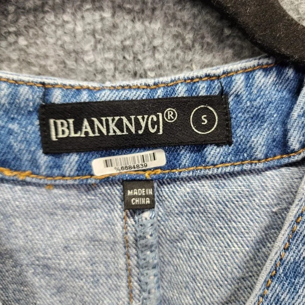 Blank NYC Denim Jumpsuit SMALL Relaxed Fit Belted Cropped Raw Straight Leg‎